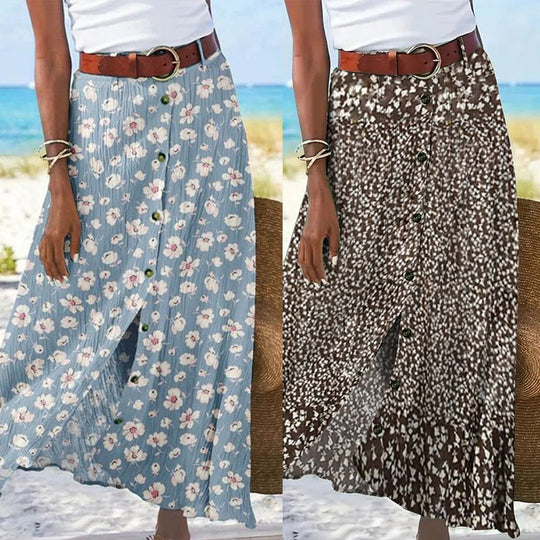 Damen Maxi-Rock mit Knopfleiste und floralem Design R&B