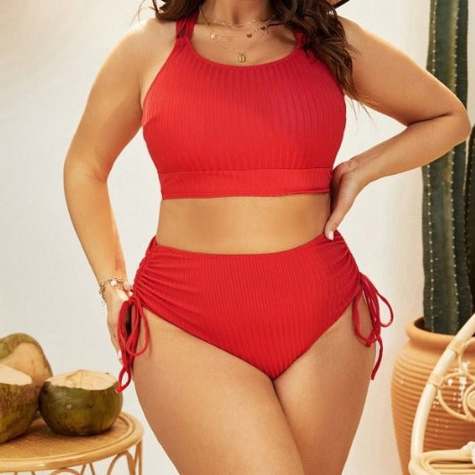Damen Hochgeschnittener Bikini mit verstellbaren Kordeln