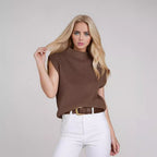 Damen elegantes Rippstrickoberteil mit hohem Kragen R&B