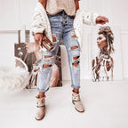 Damen Ripped Mom-Jeans mit hohem Bund und lässigem Schnitt R&B