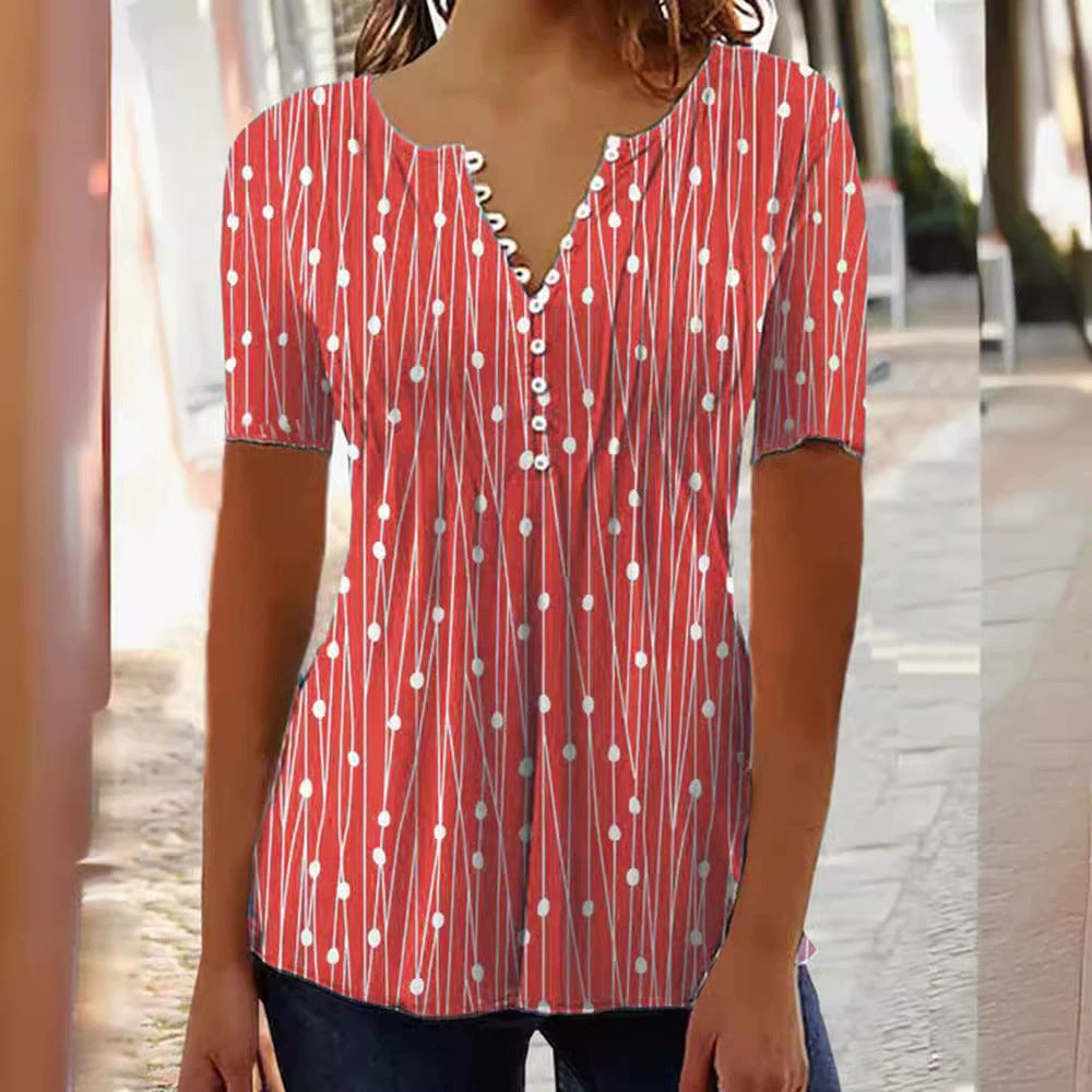 Damen Blusenshirt mit modischem Punkte-Design und eleganter Knopfleiste R&B