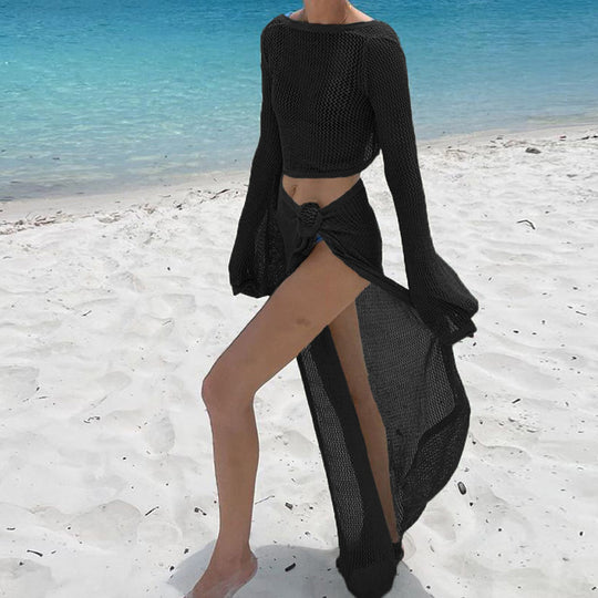 Damen luftiger Strandüberwurf mit weitem Schnitt und raffiniertem Bindeband R&B
