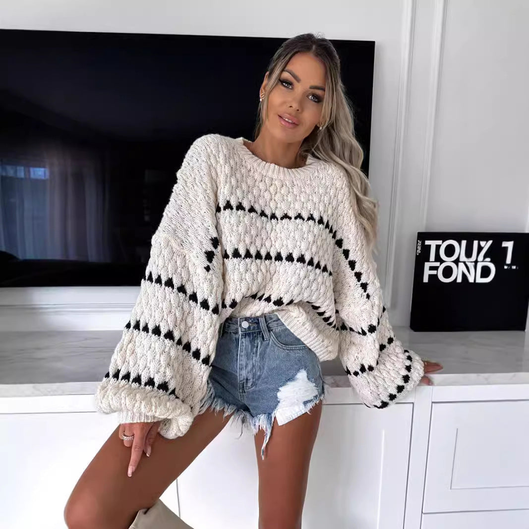 Damen Grobstrickpullover mit voluminösen Ärmeln und modernem Zopfdesign R&B