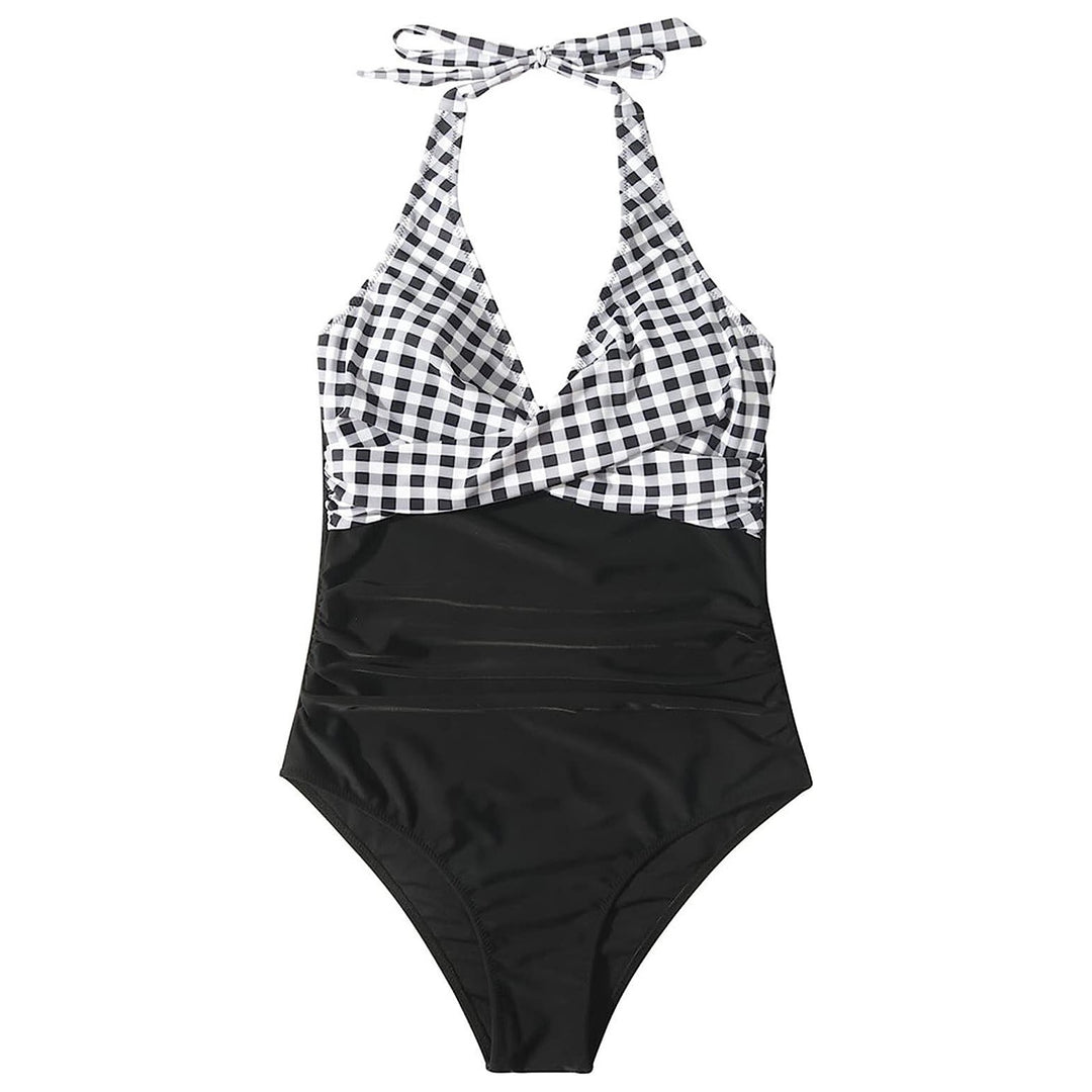 Damen Einteiler Badeanzug mit floralem Wickel-Design und verstellbaren Trägern R&B