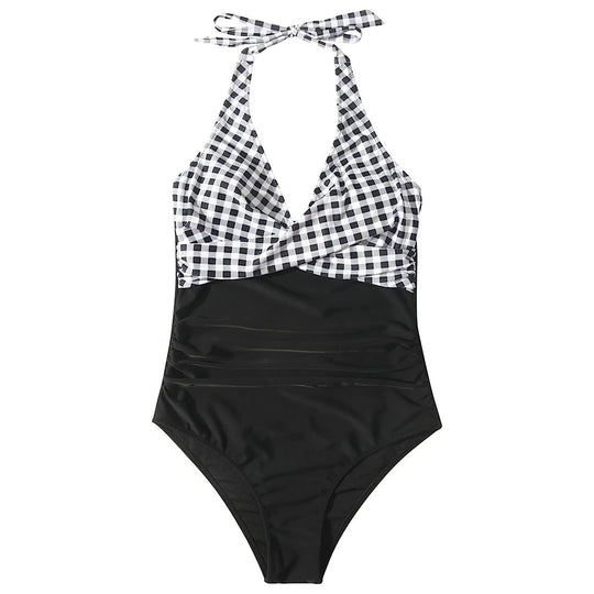 Damen Einteiler Badeanzug mit floralem Wickel-Design und verstellbaren Trägern R&B