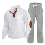 Herren nan Strick-Freizeitset mit Knopfleiste und Ellenbogenaufnähern sowie Cord-Cargohose R&B