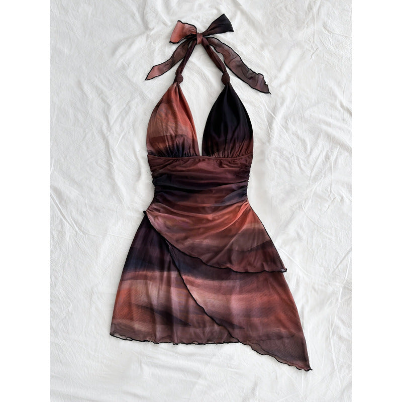 Damen Chiffonkleid mit tiefem V-Ausschnitt und zarter Wickeloptik R&B