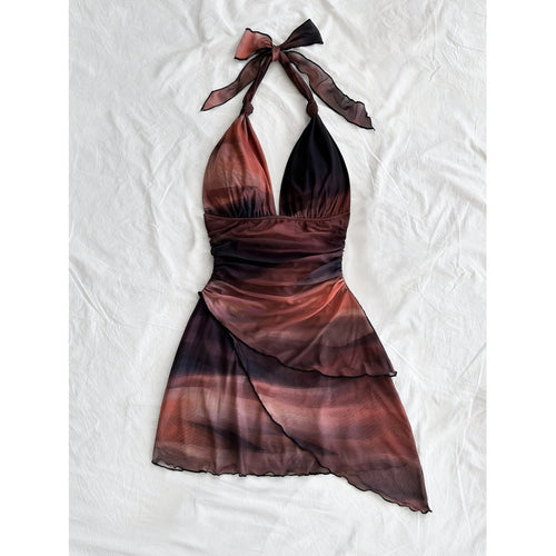 Damen Chiffonkleid mit tiefem V-Ausschnitt und zarter Wickeloptik R&B