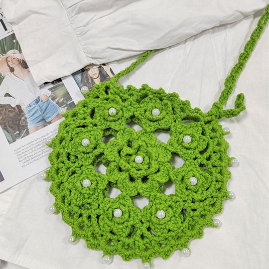 Damen handgefertigte Häkel-Handtasche mit Perlenschmuck R&B