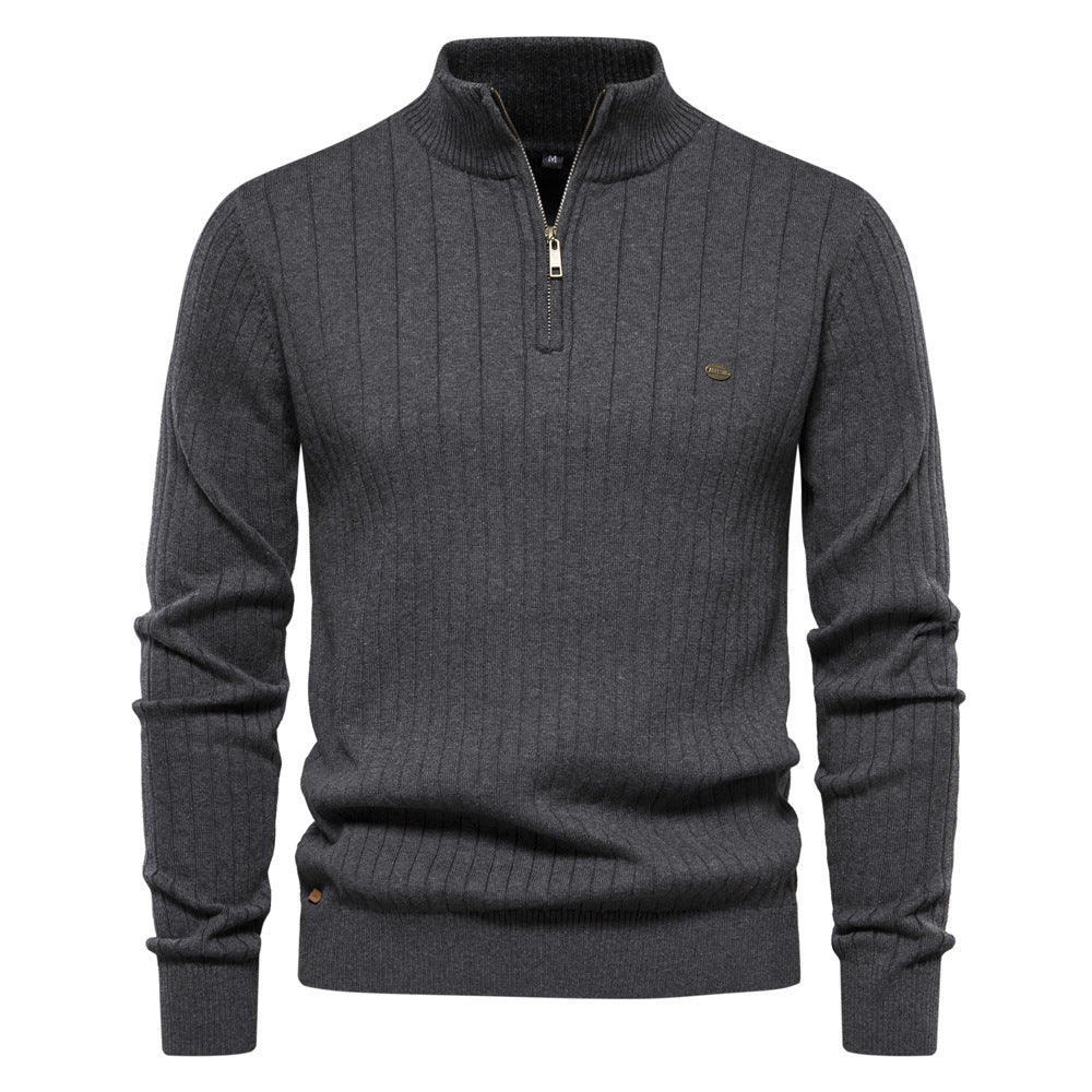 Herren Pullover mit eleganter Rippstruktur und halbem Reißverschluss R&B