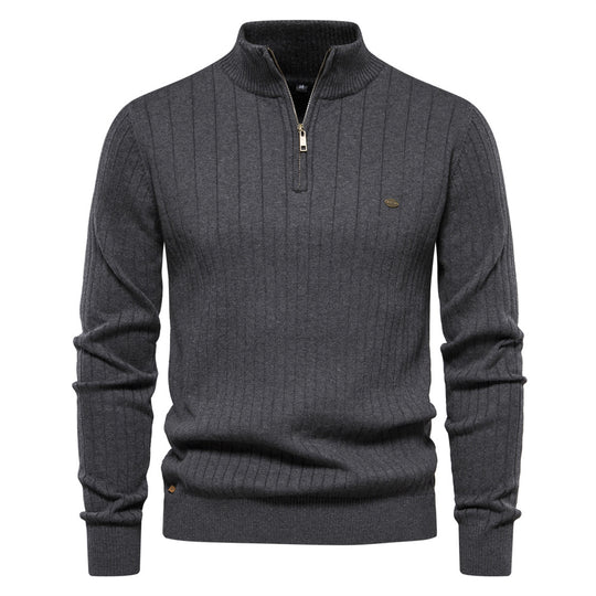 Herren Pullover mit eleganter Rippstruktur und halbem Reißverschluss R&B