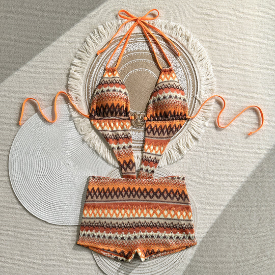 Damen Bikini mit buntem Ethno-Muster und verstellbaren Trägern R&B