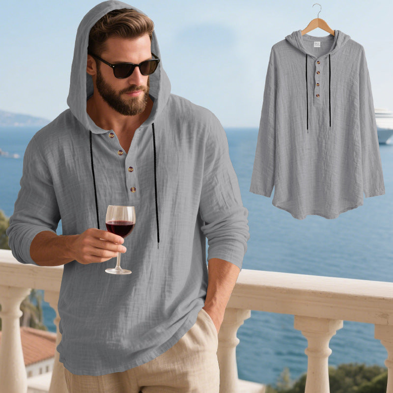 Herren lässiges Kapuzenshirt aus weichem Baumwollmix mit Knopfleiste und praktischen Taschen R&B