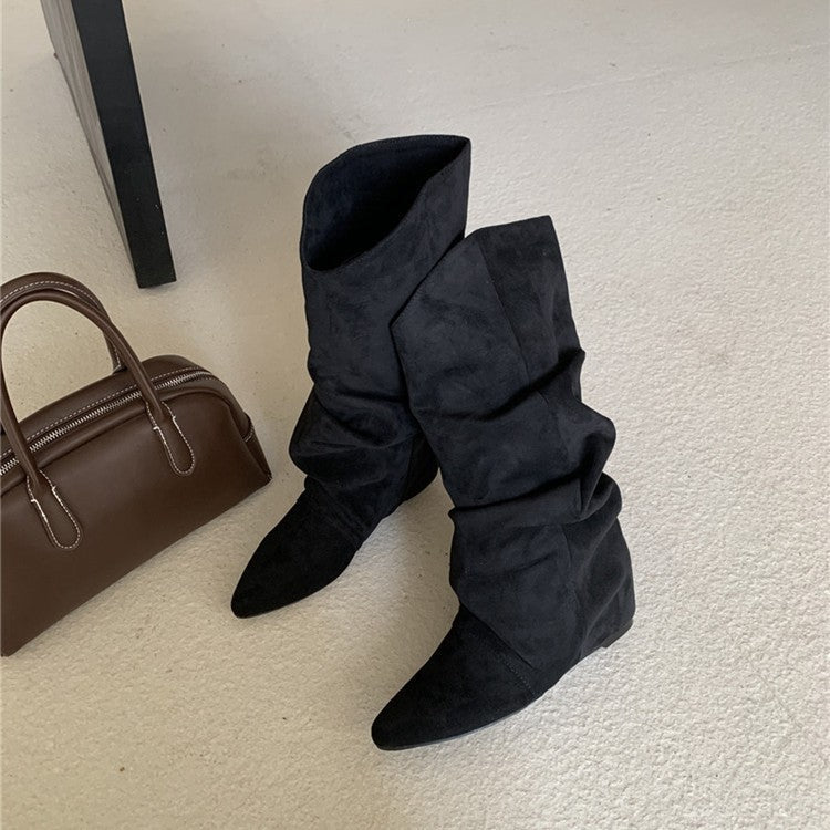 Damen modische Stiefel mit gerafftem Schaft und spitzem Absatz R&B