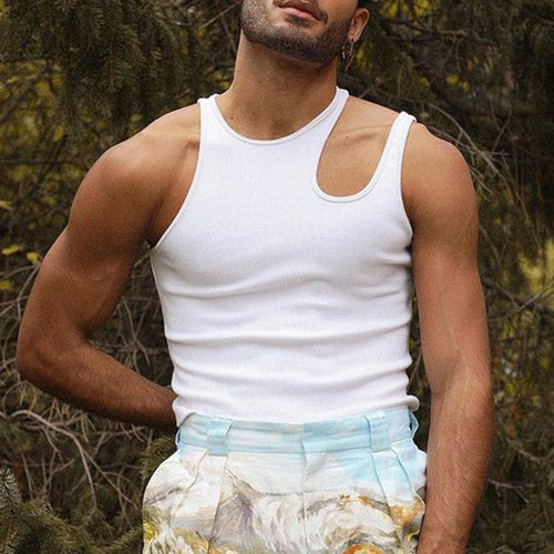 Herren nan körperbetontes Tanktop mit einseitigem Schulterausschnitt und feiner Rippstruktur R&B