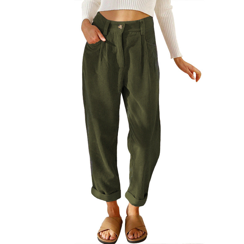 Damen modische Cordhose mit hohem Bund und weitem Bein R&B