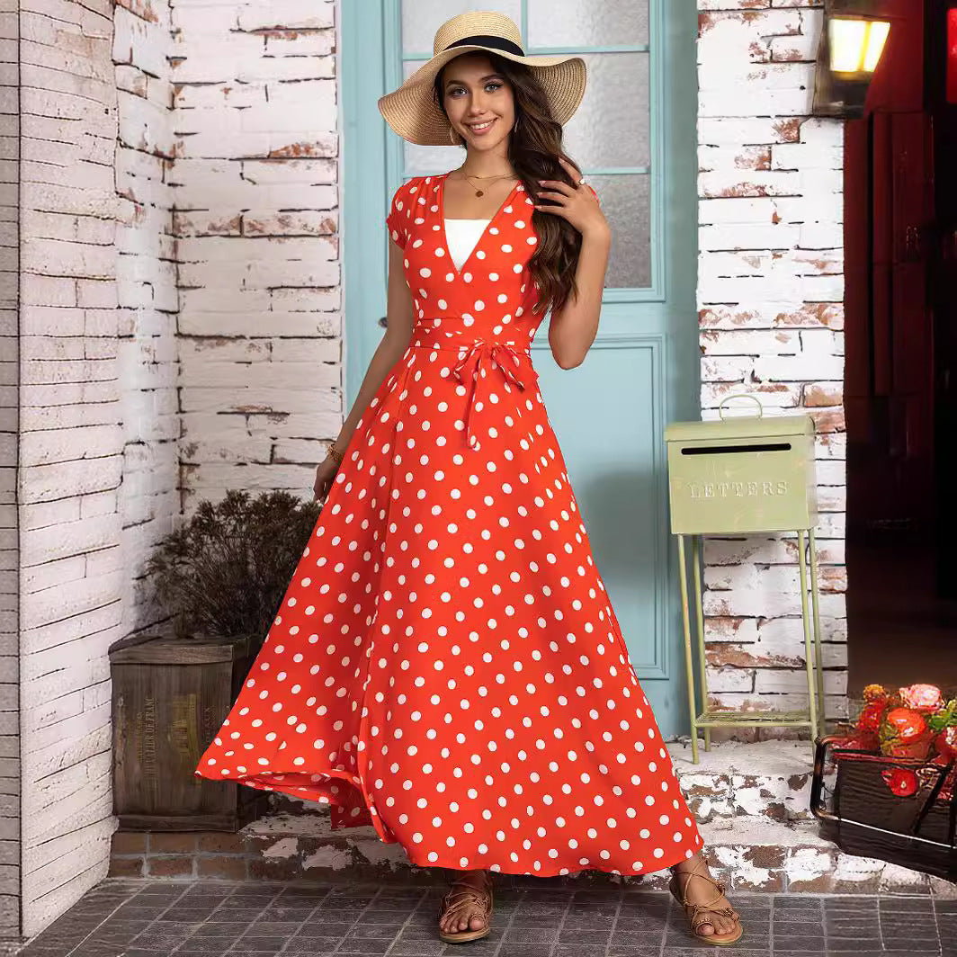 Damen Maxikleid mit schmeichelndem Wickeldesign und modernen Punkten R&B
