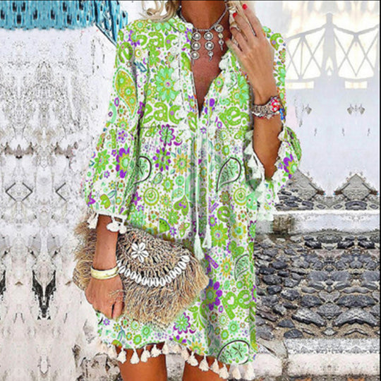 Damen Tunika-Kleid mit verspieltem Paisleymuster und elastischen Ärmeln R&B