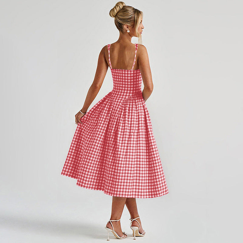 Damen Sommerliches Maxikleid mit Karo-Design und seitlichen Raffungselementen R&B