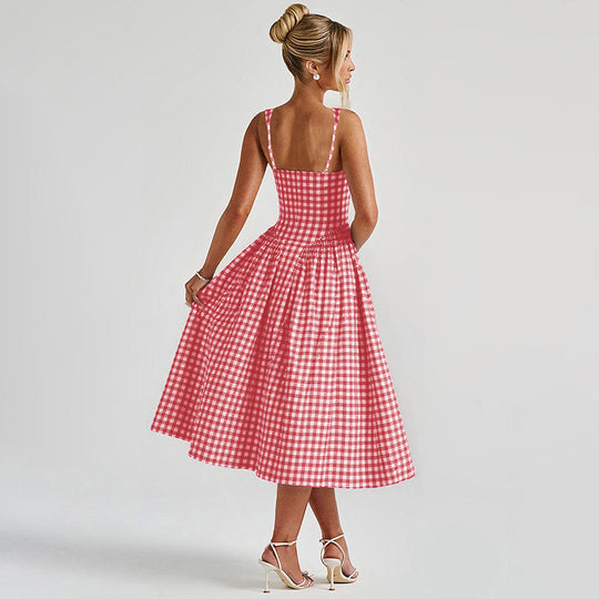 Damen Sommerliches Maxikleid mit Karo-Design und seitlichen Raffungselementen R&B