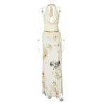 Damen Elegantes Maxikleid mit floralem Halterdesign und seitlichem Schlitz R&B