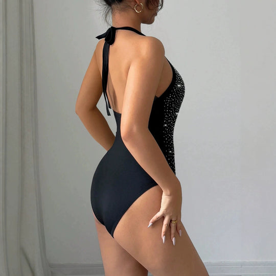 Damen nan Neckholder-Body mit Hochkragen und funkelndem Strassverlauf R&B