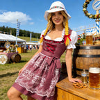 Damen nan traditionelles Dirndlkleid mit geschnürter Miederfront, Rüschenbluse und Spitzenapplikation R&B