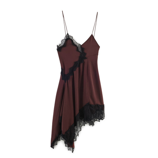 Damen Spitzen-Hängerchenkleid mit asymmetrischem Saum und zarten Trägern R&B
