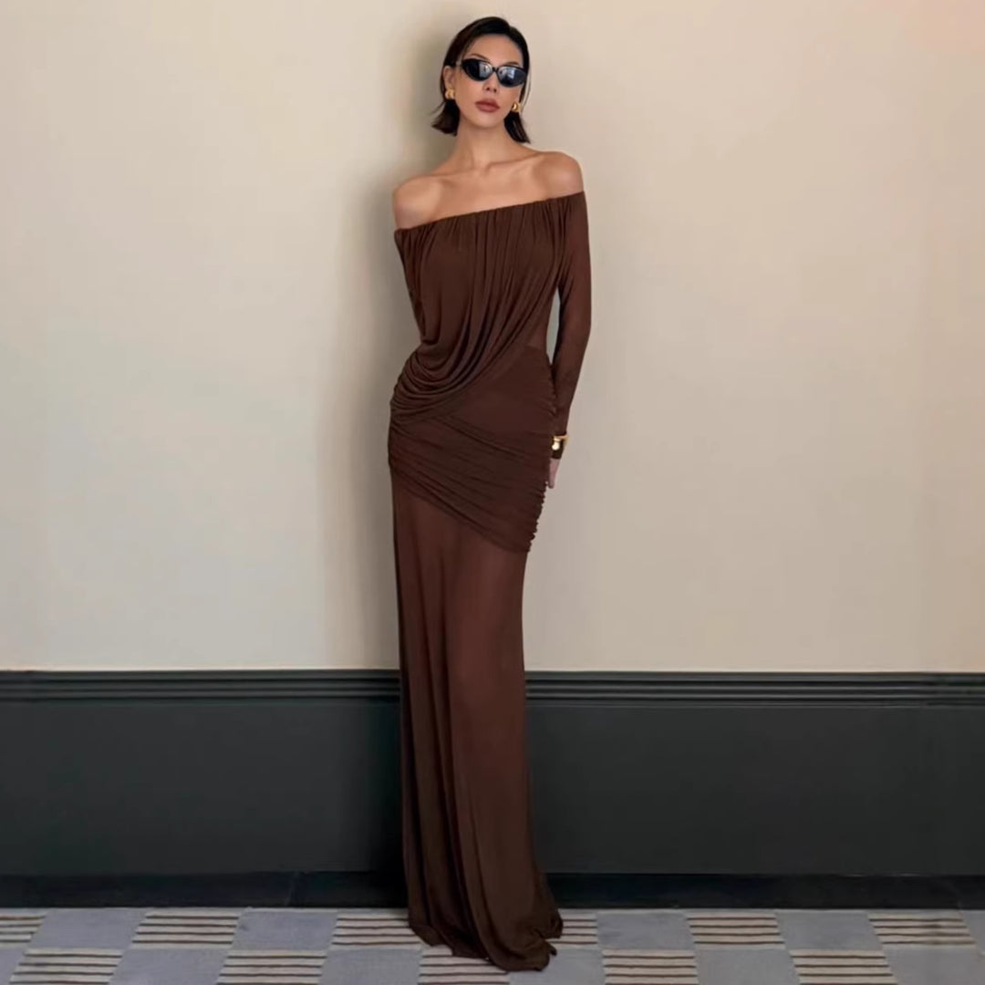 Damen elegantes Kleid mit asymmetrischer Drapierung R&B