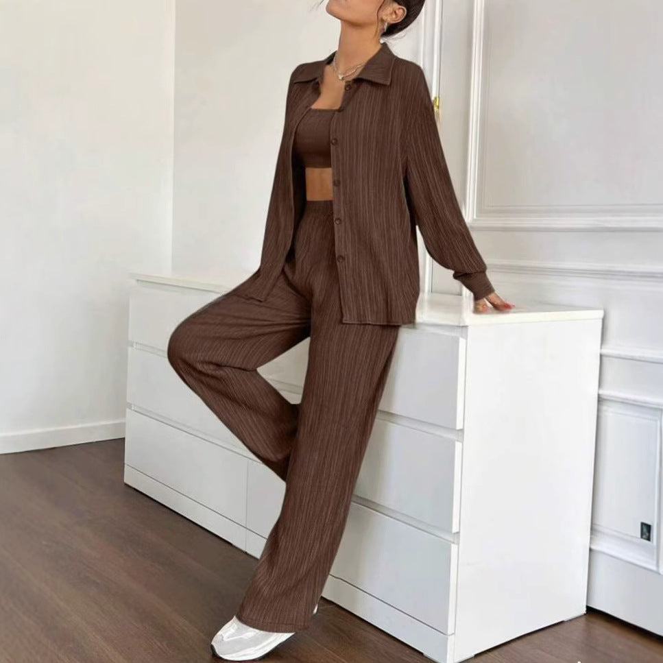 Damen Elegantes Set aus gestreifter Bluse und lockerer Hose R&B