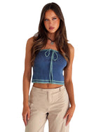 Damen cropped Top mit BindR&Bändern und lR&Bendigem Rippmuster R&B