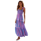 Damen Maxi Kleid mit schulterfreien Trägern und verspieltem Volantdesign R&B