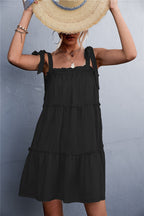 Damen luftiges Sommerkleid mit Rüschendetails und verstellbaren Trägern R&B