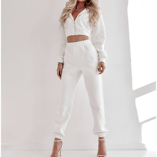 Damen Relaxed Fit Cropped Hoodie und Jogginghose Set R&B