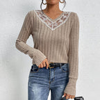 Damen Langarmshirt mit elegantem Spitzenkragen R&B