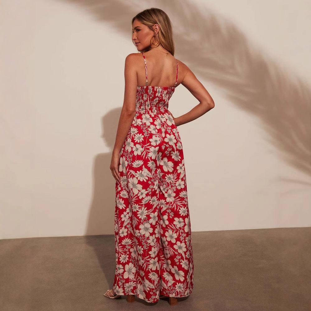 Damen Maxirock mit floralem Design und verstellbaren Trägern R&B