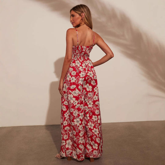 Damen Maxirock mit floralem Design und verstellbaren Trägern R&B