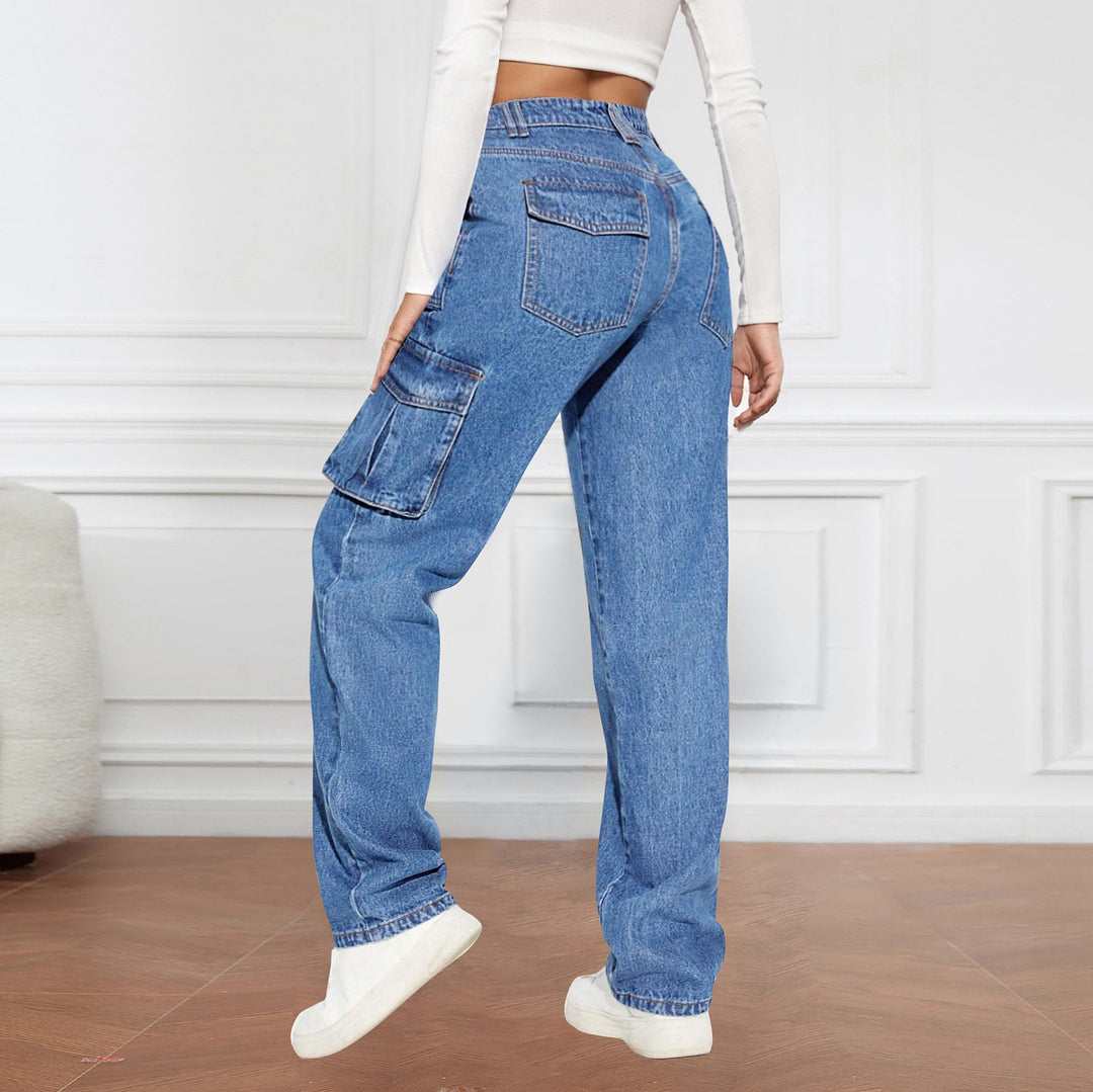 Damen Cargo-Jeans mit hoher Taille und praktischen Taschen R&B