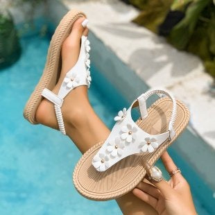Damen komfortable Zehentrenner-Sandalen mit floralen Applikationen R&B