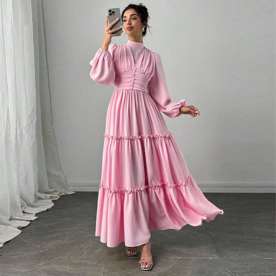 Damen Maxikleid mit eleganten Rüschendetails und gerafftem Oberteil R&B