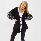 Damen Großer Cardigan mit tierischem Muster und Knopfdetails R&B