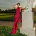 Damen elegantes Maxikleid mit tiefem V-Ausschnitt und raffiniertem Wickeldetail