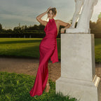 Damen elegantes Maxikleid mit tiefem V-Ausschnitt und raffiniertem Wickeldetail