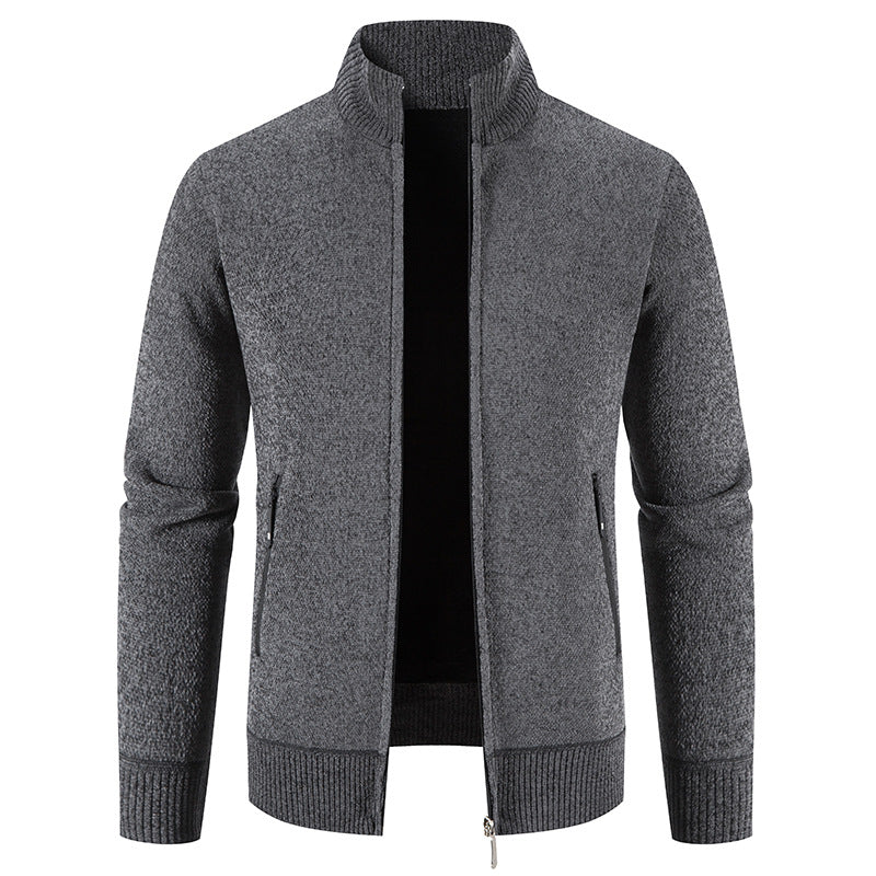 Herren elegante Strickjacke mit hohem Kragen und praktischen Reißverschlusstaschen R&B