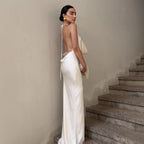 Damen elegantes Chiffon-Maxikleid mit tiefem Rückenausschnitt und raffiniertem Wickeldesign R&B
