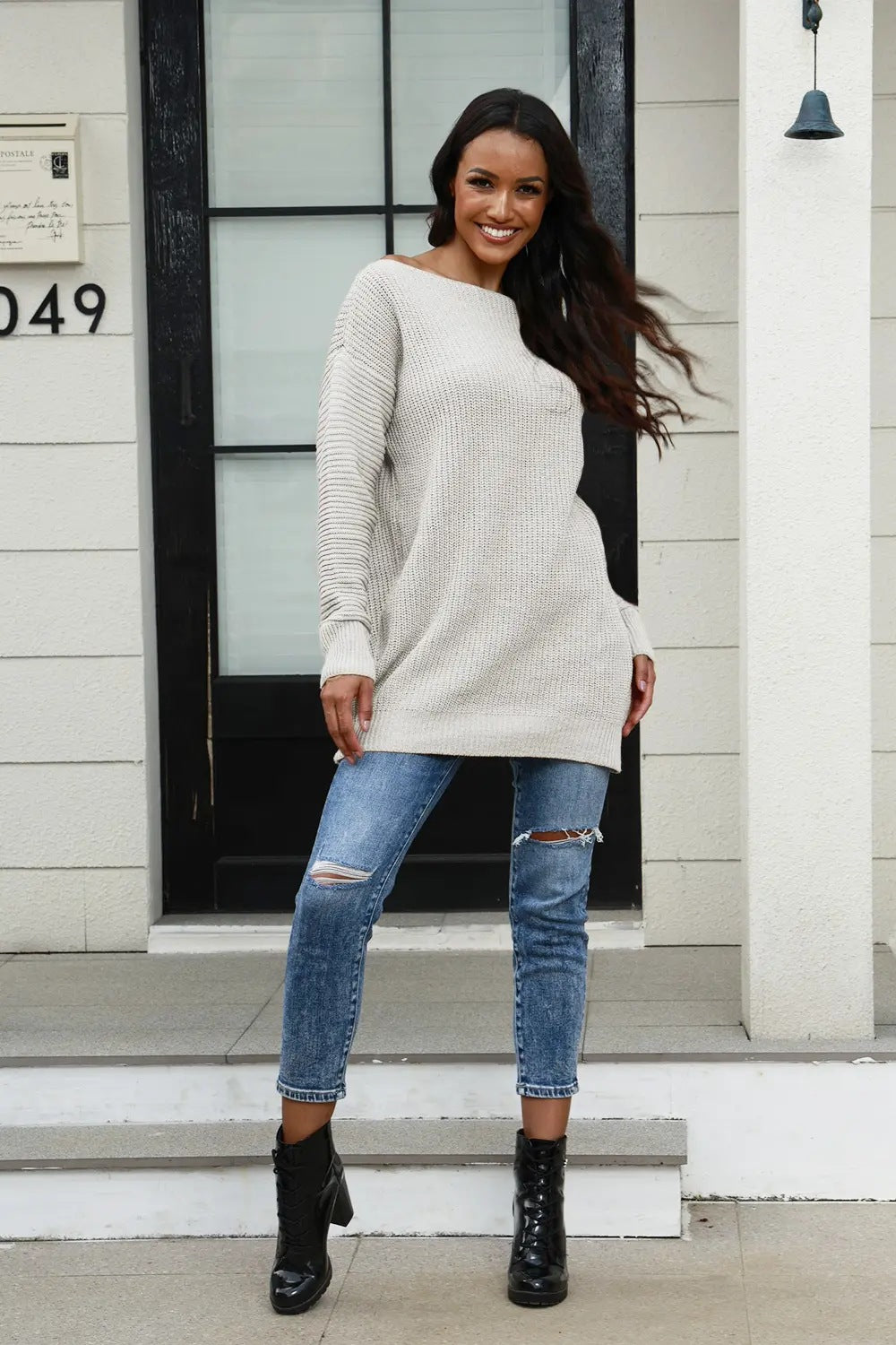 Damen Oversized Strickpullover mit Struktur und weitem Schnitt R&B