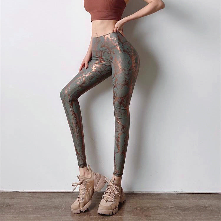 Damen nan hoch taillierte Sportleggings mit formender Kompression und strukturierter Schlangenprägung R&B