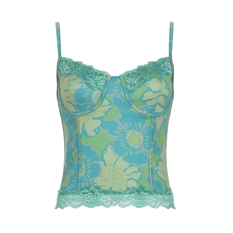 Damen sexy Spitzenoberteil mit floralem Design und verstellbaren Trägern R&B