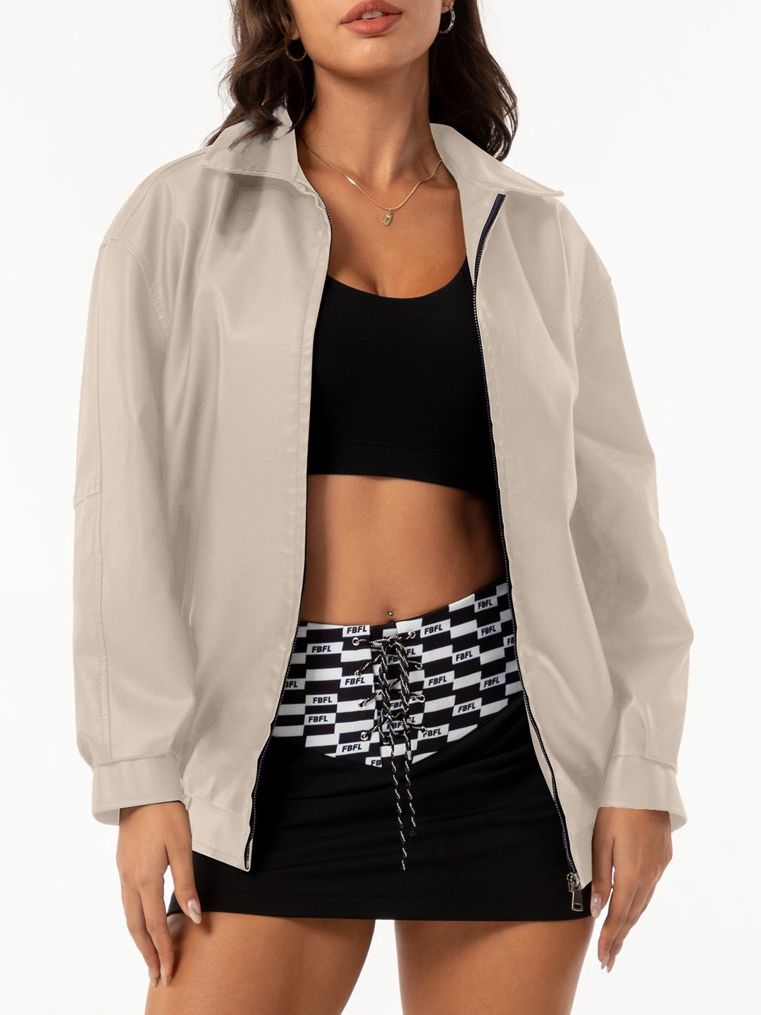 Damen lässige Satinjacke mit modernem Schnitt und praktischen Taschen R&B