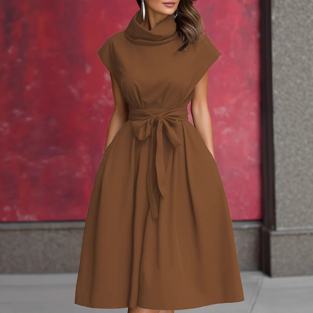 Damen Kleid mit schicker, geraffter Kapuze und praktischen Taschen R&B